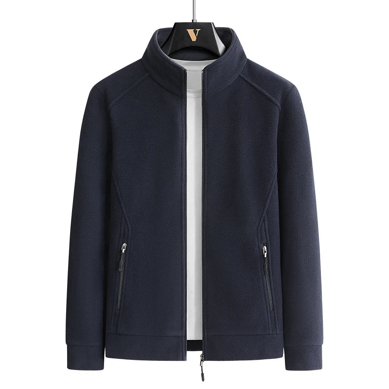 Men’s Stand Collar Zip-Up Casual Jacket with Zippered Pockets, Sizes M–8XL