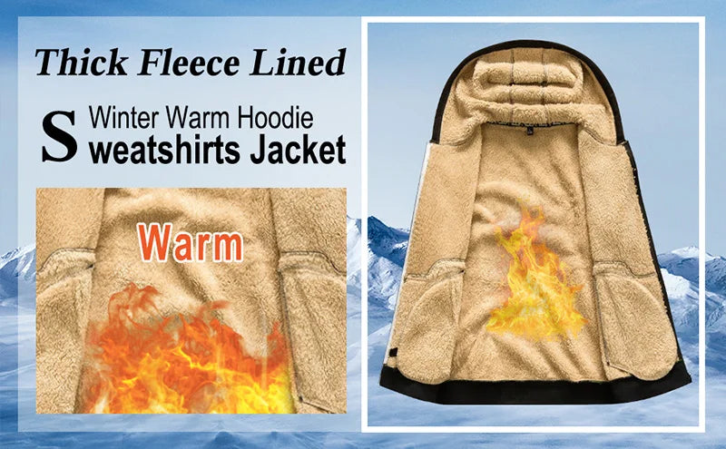 Men's Heavyweight Sherpa Fleece Lined Windproof Hoodie Jacket - Ultimate Winter Warmth & Style.