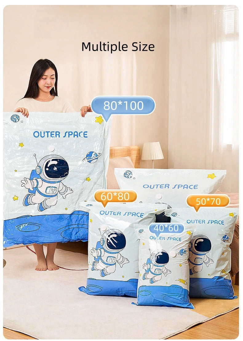Reusable Vacuum Storage Bags for Clothes – No-Pump Compression Bags for Blankets, Bedding & Travel | Airtight Space Saver Organizer