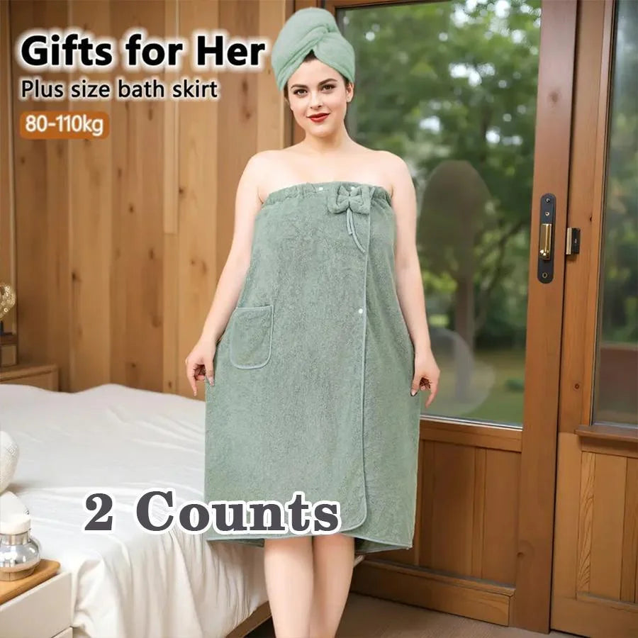 Women's Plus Size Bath Wrap Set (80-110KG) - Soft Microfiber Towel & Hair Cap, 2-Piece