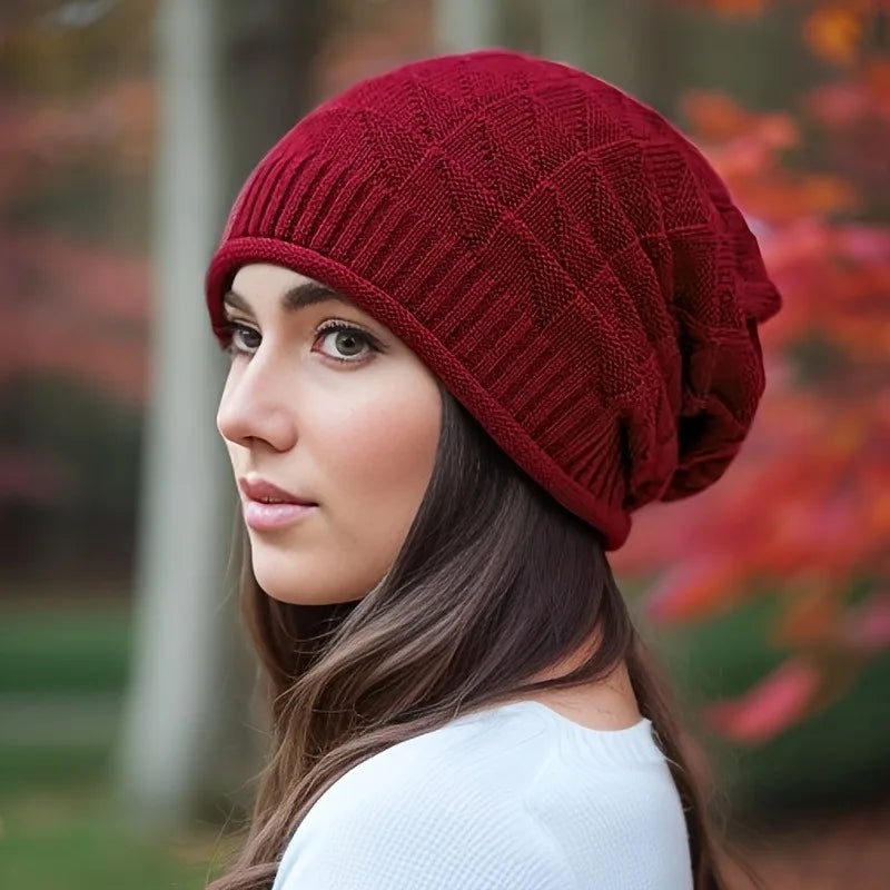 Women's Chunky Slouch Beanie Hat with Ear Warmers -Four Seasons