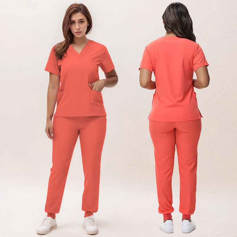 Women's 2025 New Nurse Uniforms: V-Neck Top & Jogger Pants Scrub Set - Experience Ultimate Comfort & Flexibility with 95% Polyester & 5% Spandex for Healthcare Professionals