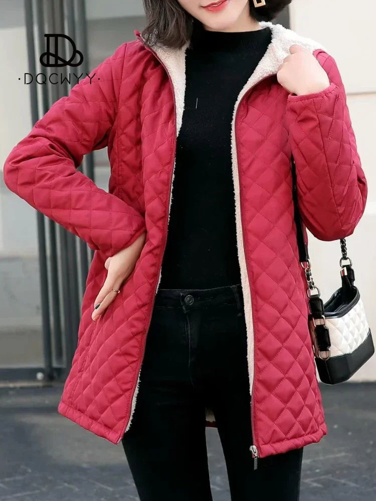 Women's Oversized Winter Jacket - Lamb Down Lined Hooded Parka with Cashmere Blend.