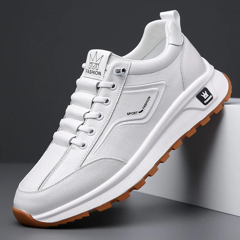 Men's Doefhom Genuine Cow Leather Sneakers — Lace-Up Casual Sport Shoes | Waterproof Outdoor Street Style Trainers for Spring & Autumn