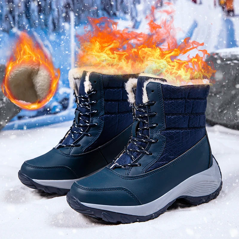 Women's Warm Waterproof Lace-Up Winter Snow Boots"