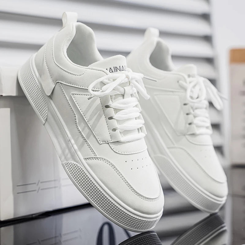 Men's Retro Skate Sneakers – Breathable Mesh Lining, Wear-Resistant Artificial Leather Lace-Up Shoes | White, Black & Grey | Spring/Autumn