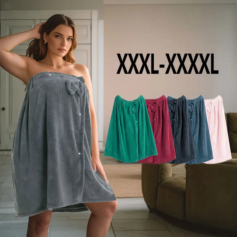 Women's Striped Bath Wrap & Hair Cap Set - Plus Size 2-Piece Luxury Robe, XXXL-XXXXL Adjustable Woven Towel