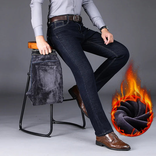Men's Warm Fleece-Lined Jeans: Stylish Comfort for Winter!"