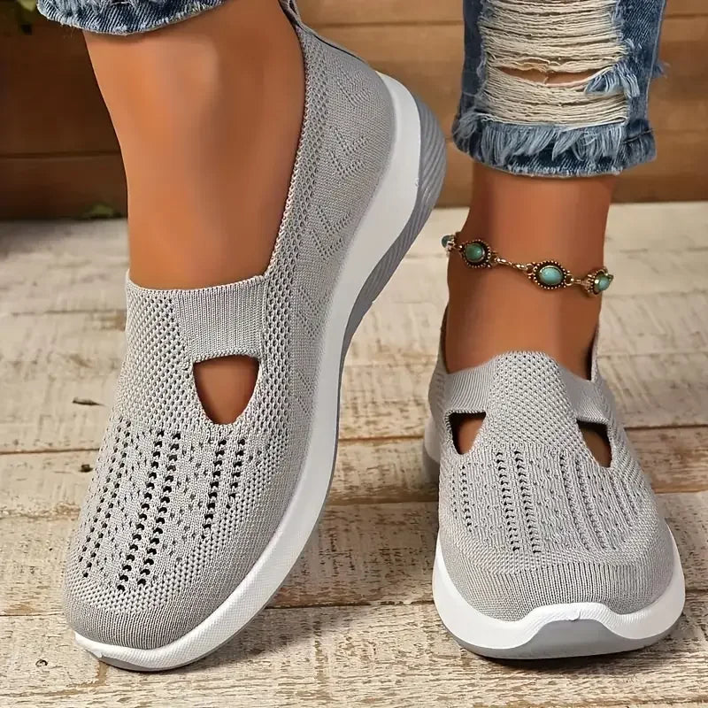 Women's Lightweight Knit Walking Sneakers - Breathable Low-Top Athletic Shoes