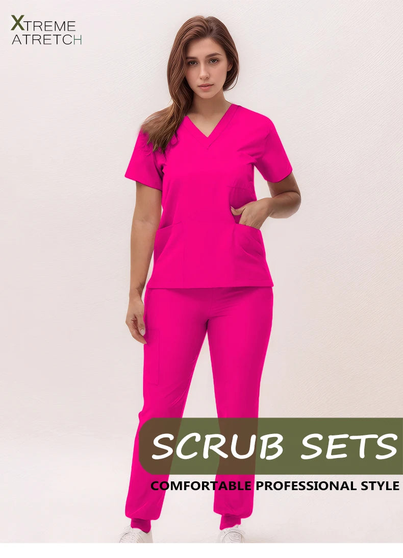 Women's 2025 New Nurse Uniforms: V-Neck Top & Jogger Pants Scrub Set - Experience Ultimate Comfort & Flexibility with 95% Polyester & 5% Spandex for Healthcare Professionals