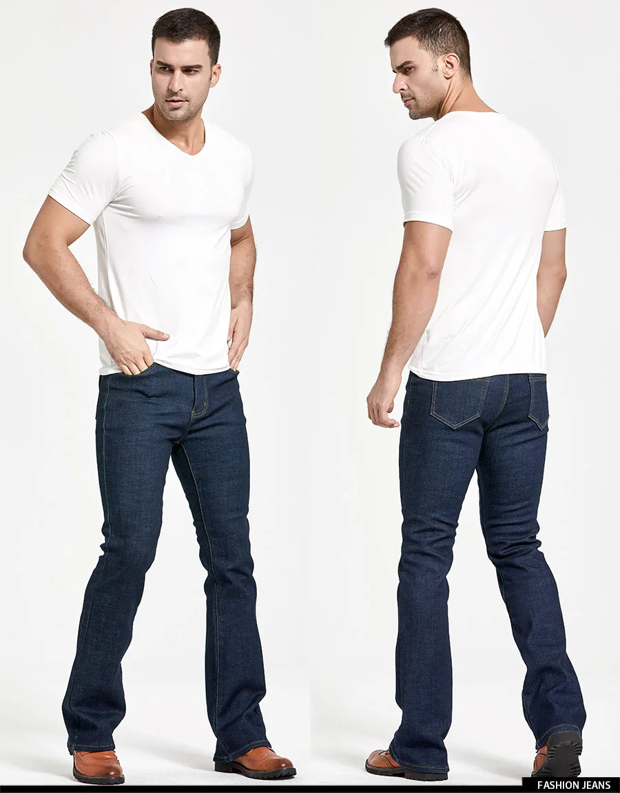 Men's Winter Stretch Fleece Jeans: Warm & Stylish Boot Cut.