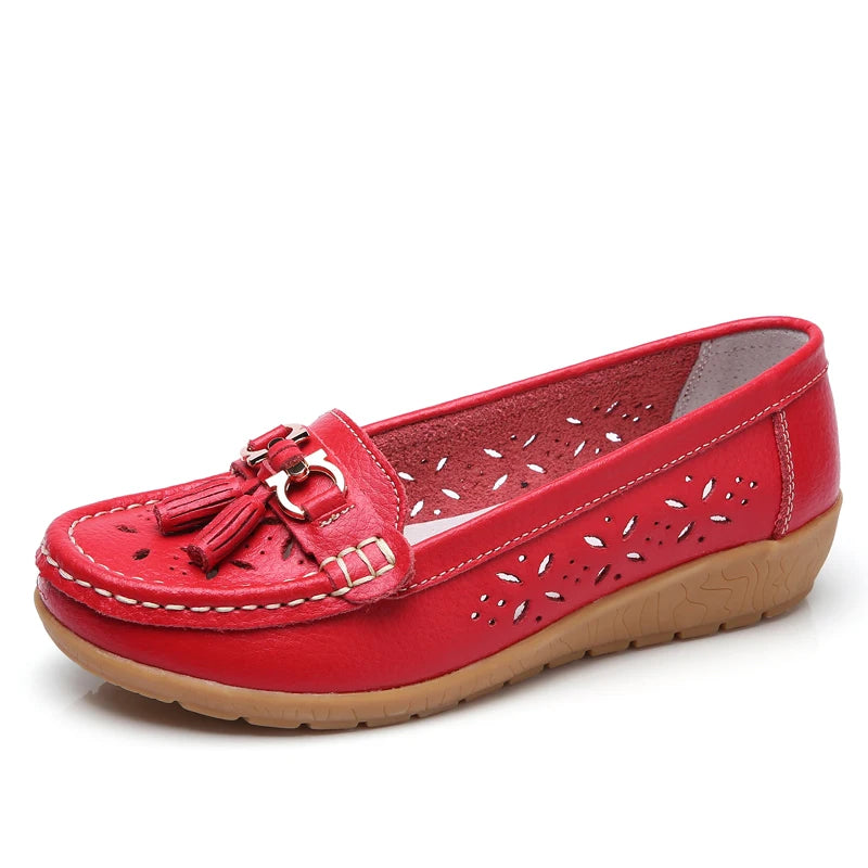 Women's Genuine Leather Loafers Flat Comfort Slip-On Moccasins with Arch Support Wide Sizes EU 41-43 (US 10-12)