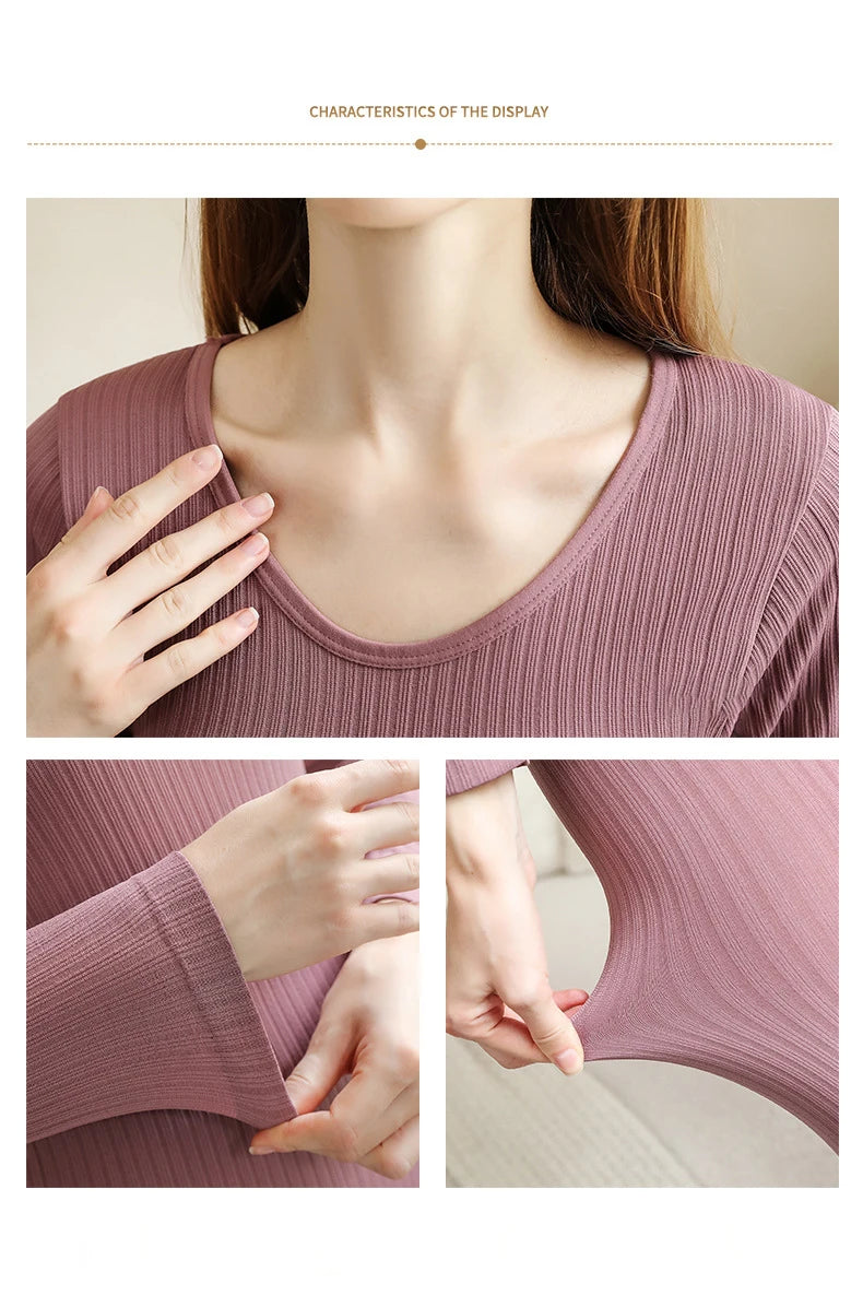 Women's Cozy Chic: Sexy Thermal Long Johns Set Featuring Shaping & Middle Collar