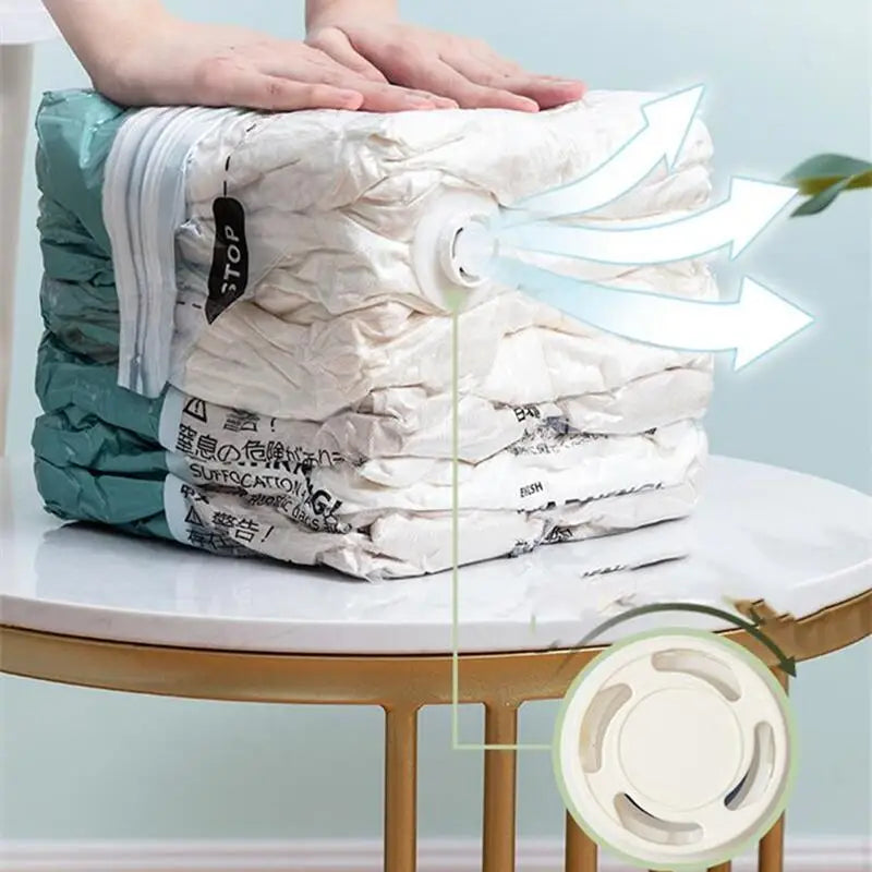 Vacuum Storage Bags for Clothes & Blankets – No-Pump Space-Saving Compression Bags (Travel & Home Organizer)