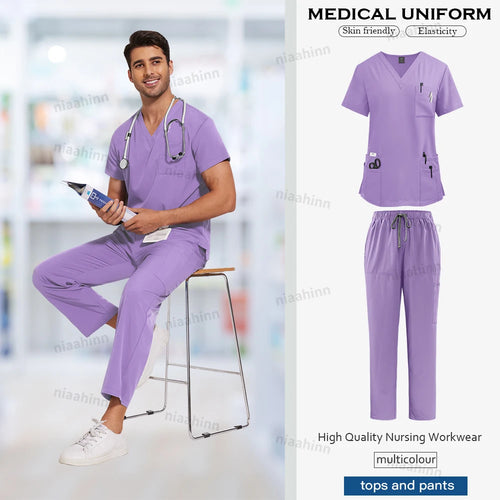 Men's Wholesale Medical Uniforms Scrub Top Pants Sets Nurse Doctor Work