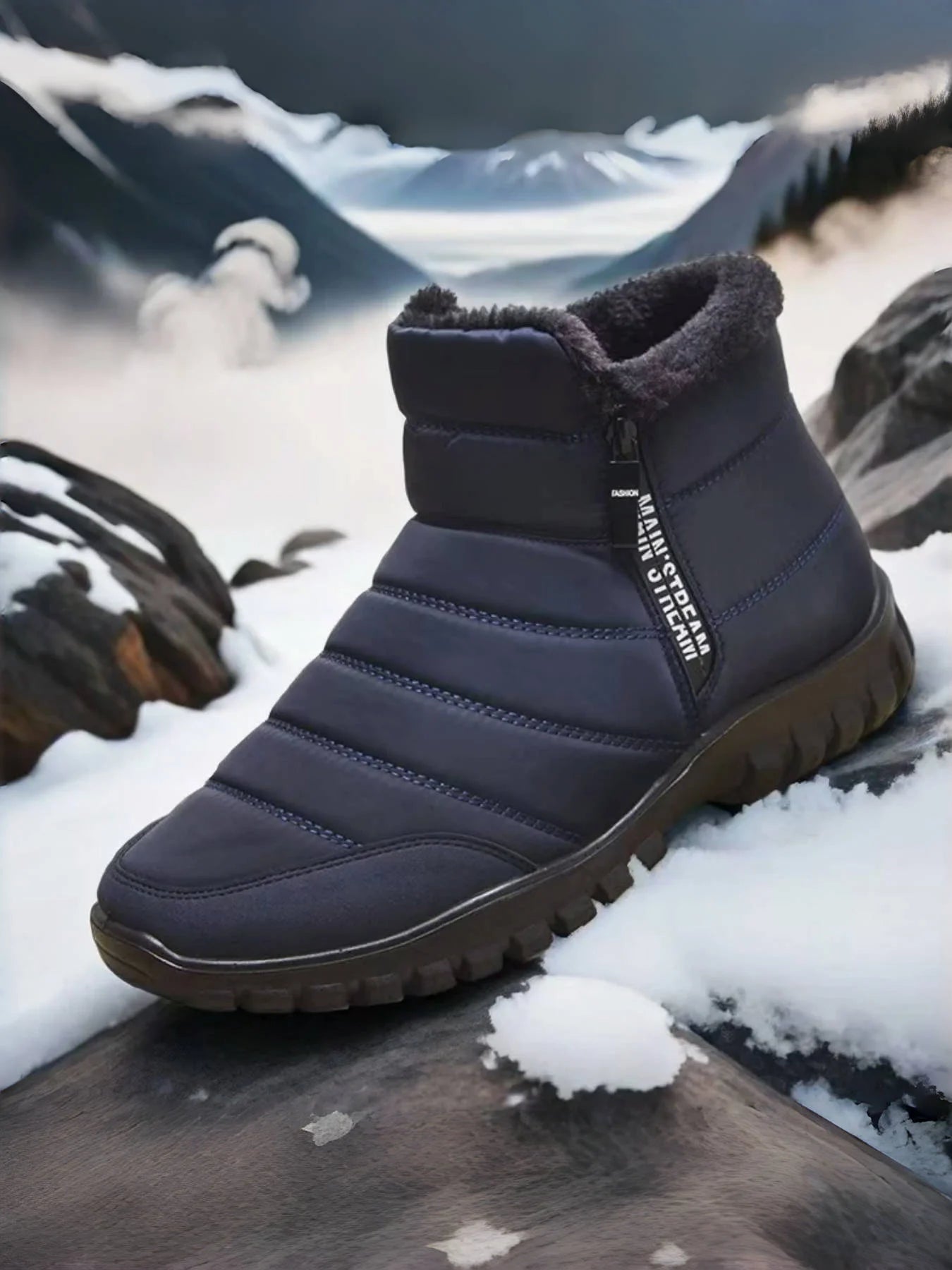 Men's Waterproof Winter Snow Boots – Faux Wool Lined Mid-Calf Zip Ankle Boot | Sizes 6.5–12