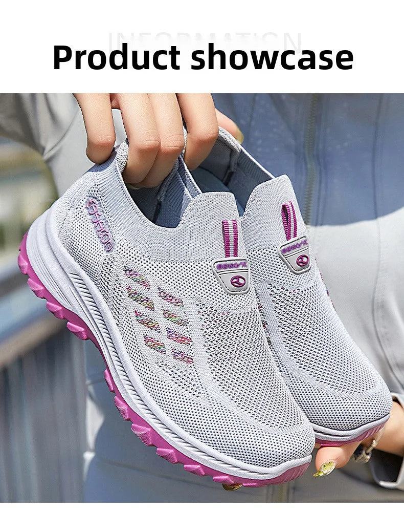Women's Breathable Mesh Slip-On Sneakers – Lightweight EVA Comfort Walking Loafers with Rubber Sole