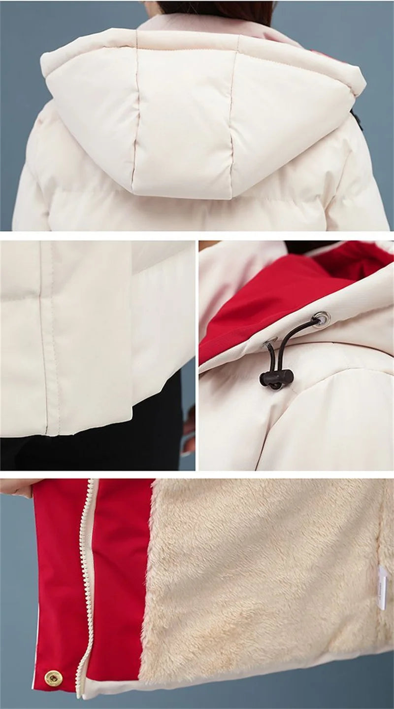 Women's Velvet Cotton Padded Winter Jacket 2025 - Detachable Hood Warm Parka Coat"