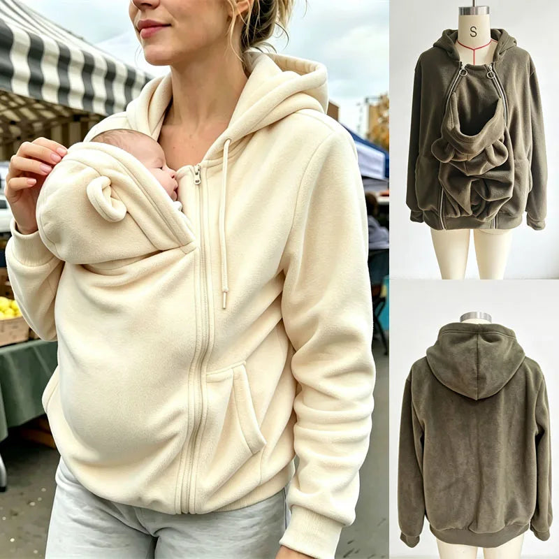 Women’s Maternity Zip-Up Fleece Hoodie with Kangaroo Pouch