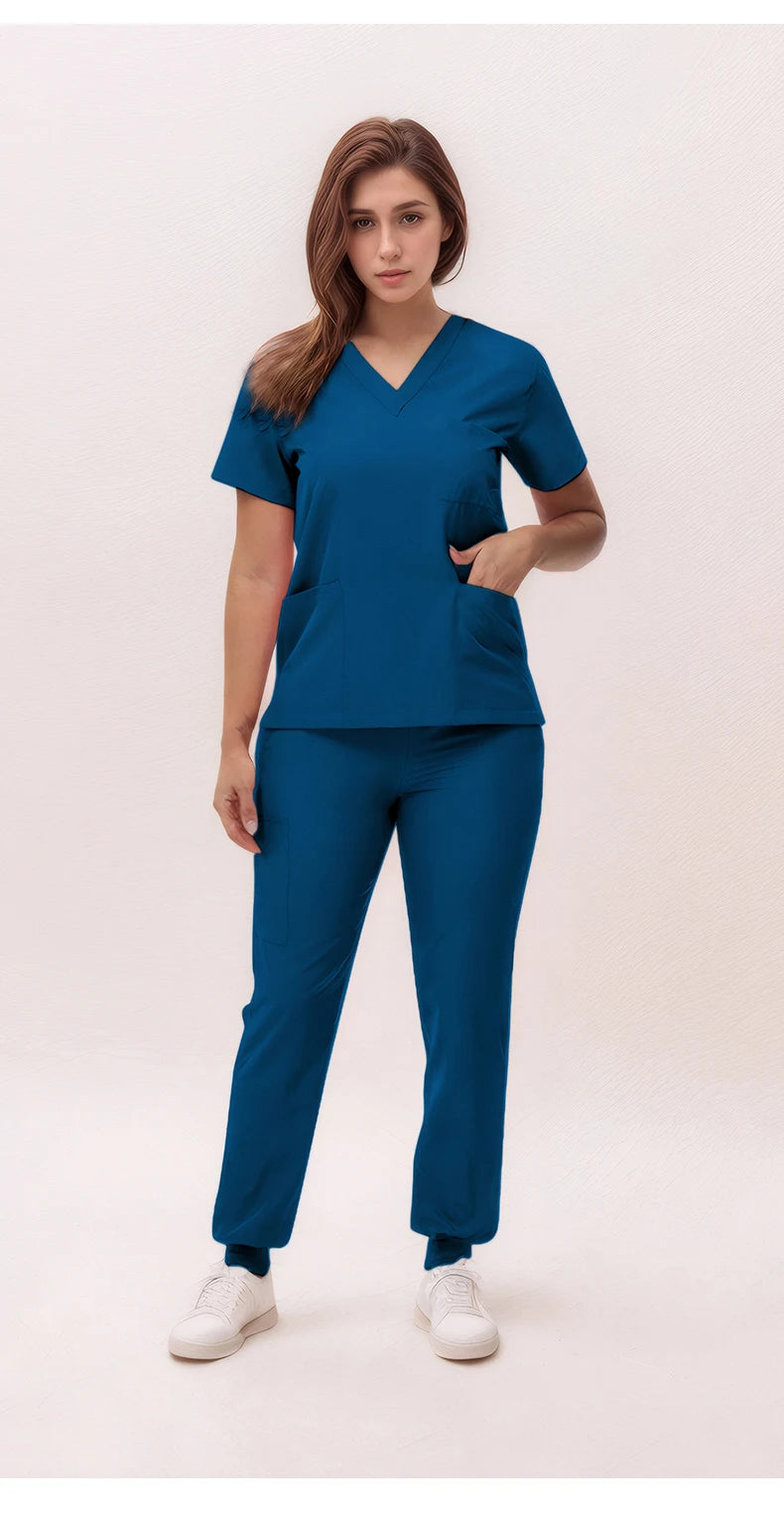 Women's 2025 New Nurse Uniforms: V-Neck Top & Jogger Pants Scrub Set - Experience Ultimate Comfort & Flexibility with 95% Polyester & 5% Spandex for Healthcare Professionals