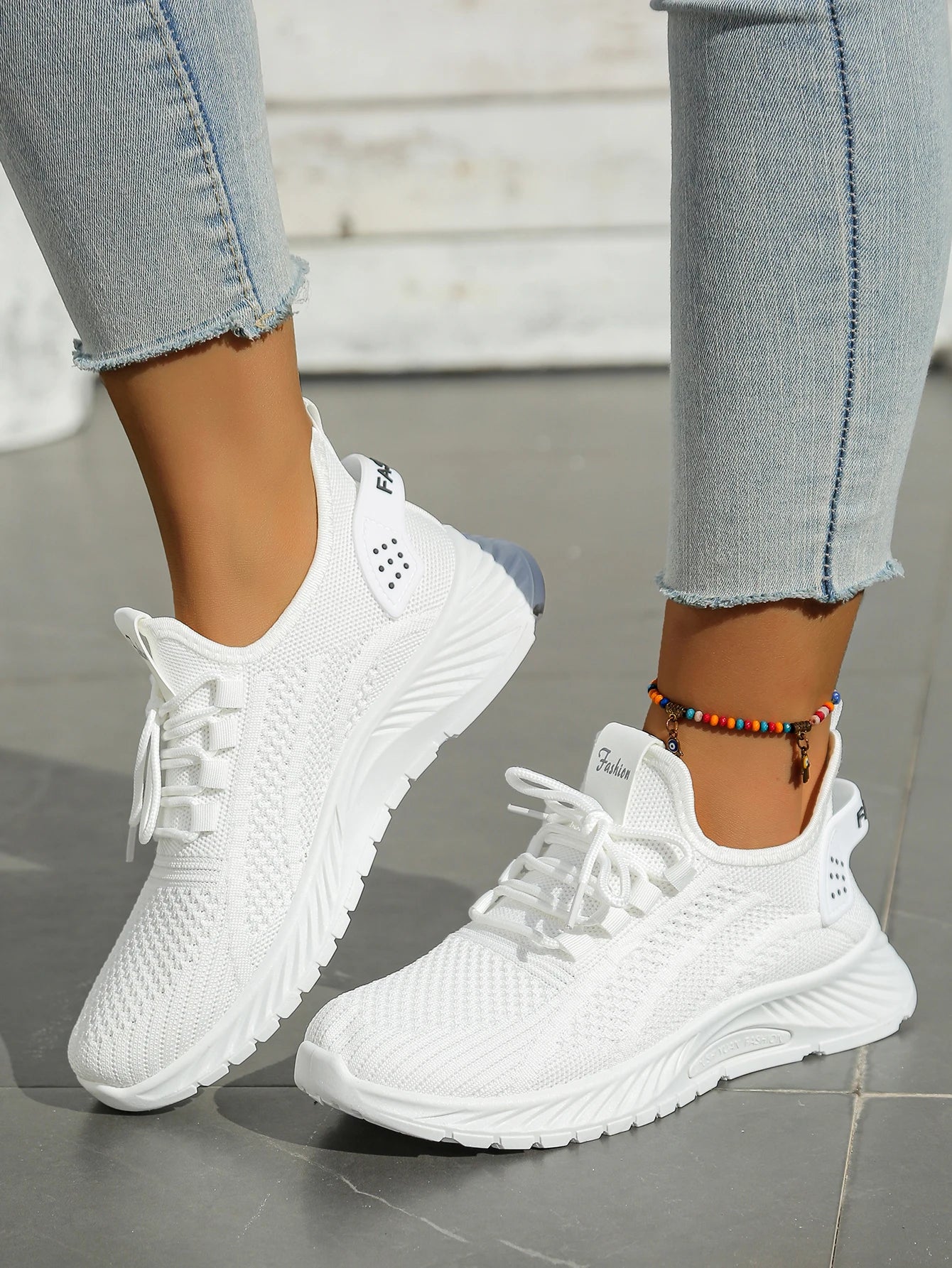 Women's Chunky Platform Sneakers - Lightweight Knit Athletic Shoes with Air Cushion Sole