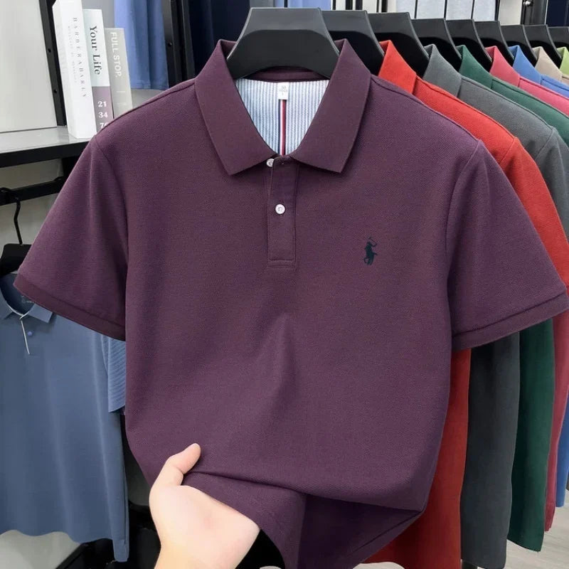 Men's 100% Cotton Short Sleeve Polo Shirt – Embroidered Logo Golf Top | Anti-Wrinkle Summer Casual