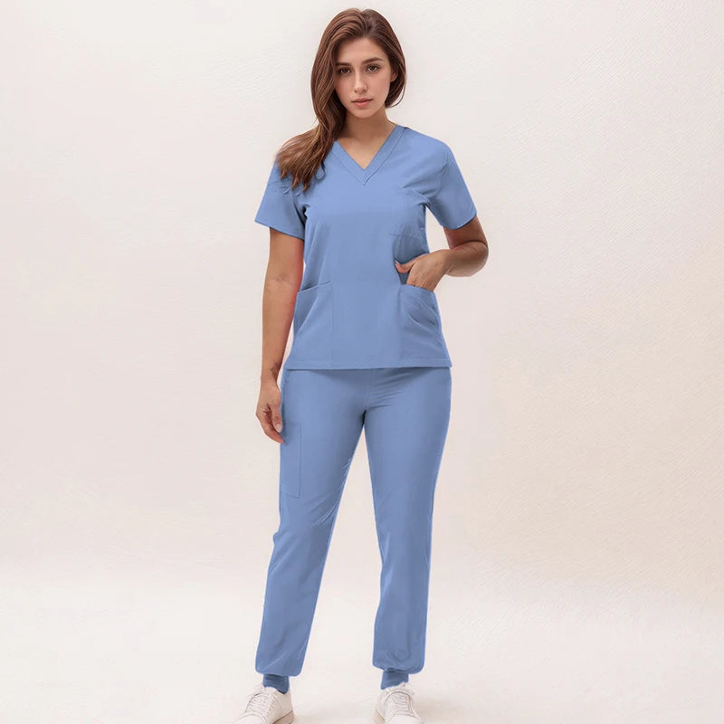 Women's 2025 New Nurse Uniforms: V-Neck Top & Jogger Pants Scrub Set - Experience Ultimate Comfort & Flexibility with 95% Polyester & 5% Spandex for Healthcare Professionals