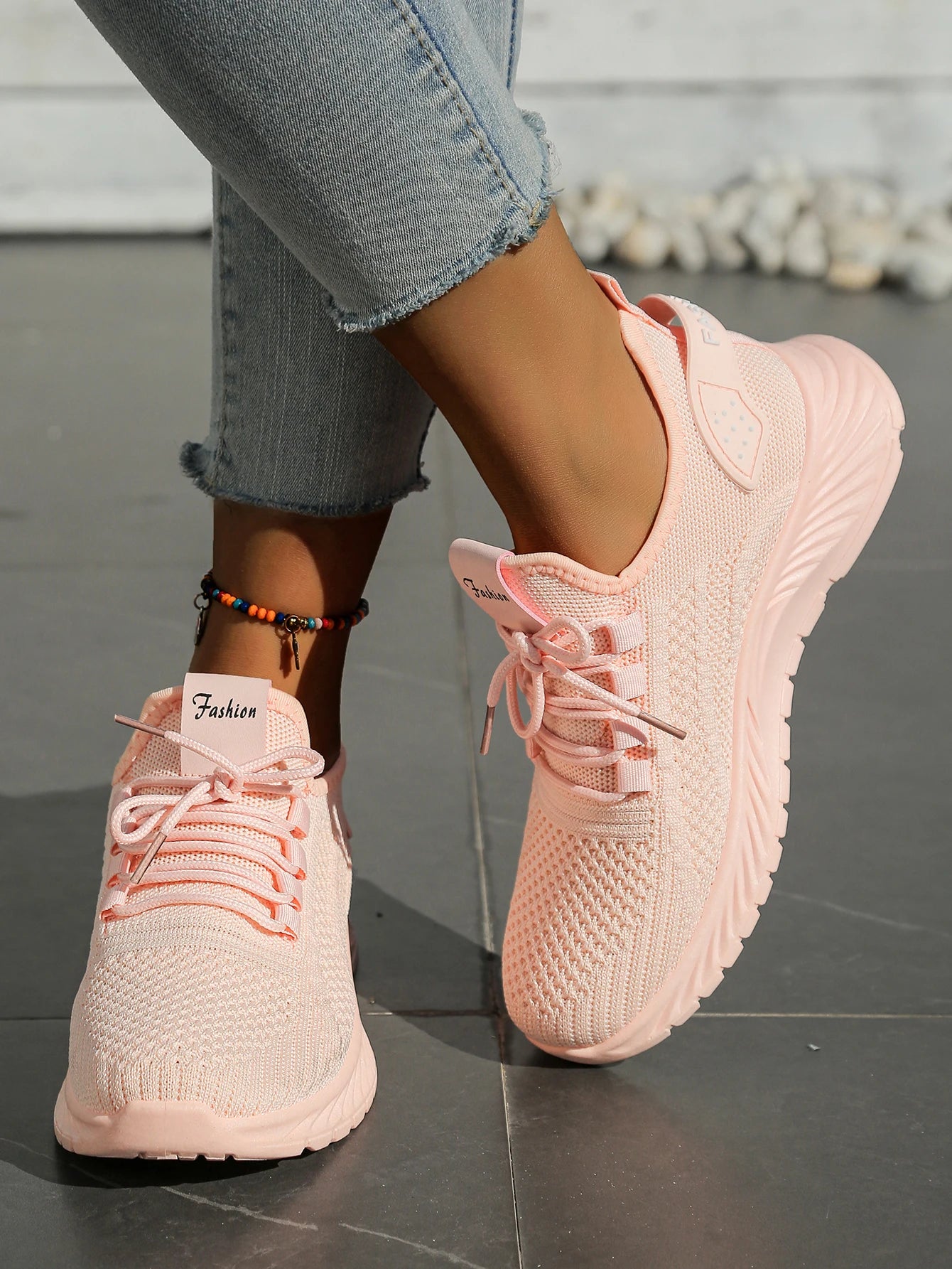 Women's Chunky Platform Sneakers - Lightweight Knit Athletic Shoes with Air Cushion Sole