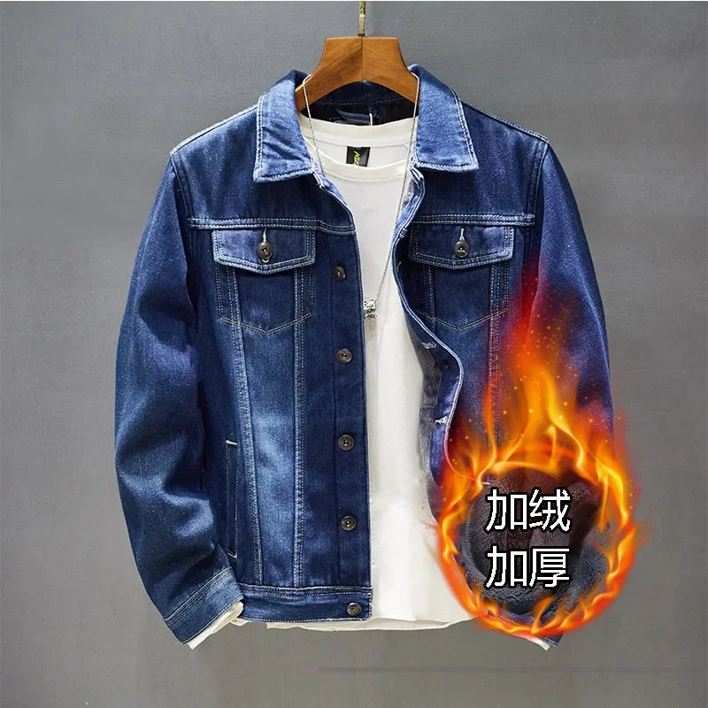 Men's Washed Denim Jacket - Casual Single Breasted Cardigan with Turn Down Collar & Pockets