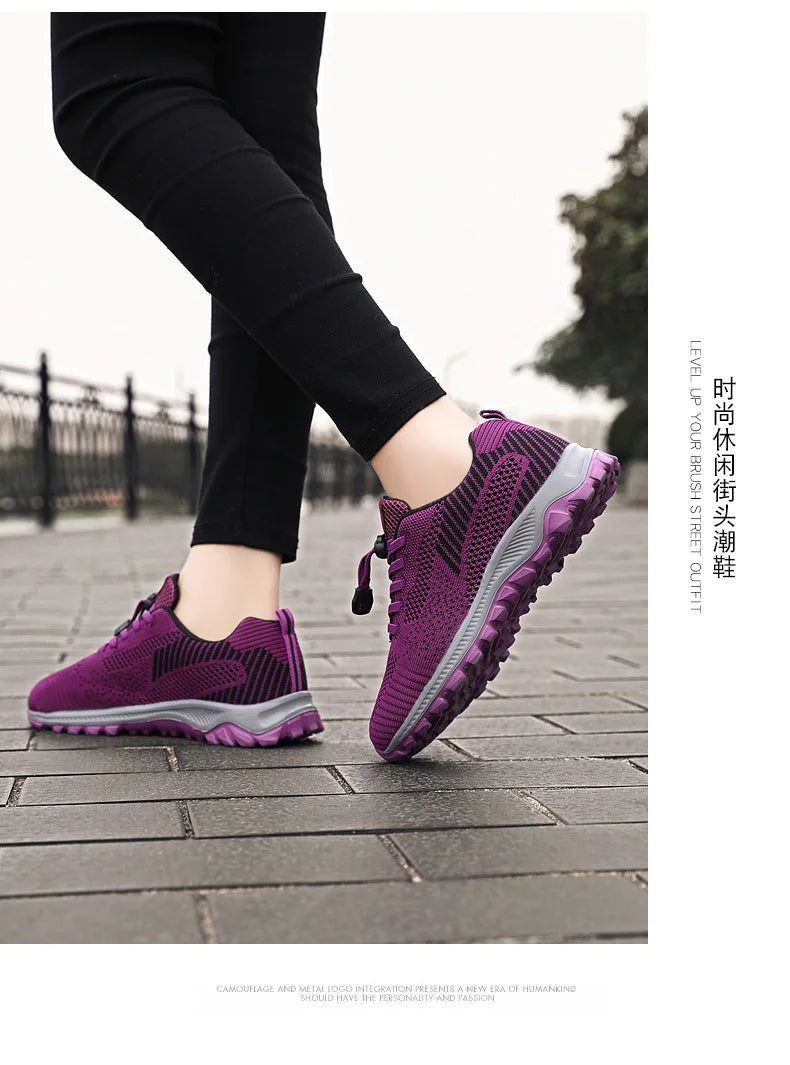 Women's Breathable Running Sneakers - Air Mesh Lace-Up Athletic Shoes - Lightweight Sport