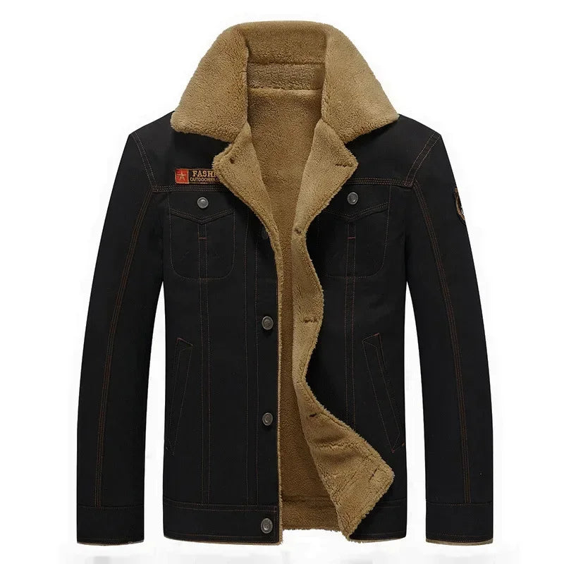 Men's Cozy & Stylish: Men's Winter Denim Jacket with Lamb Fur-Perfect for Cold Weather Comfort.
