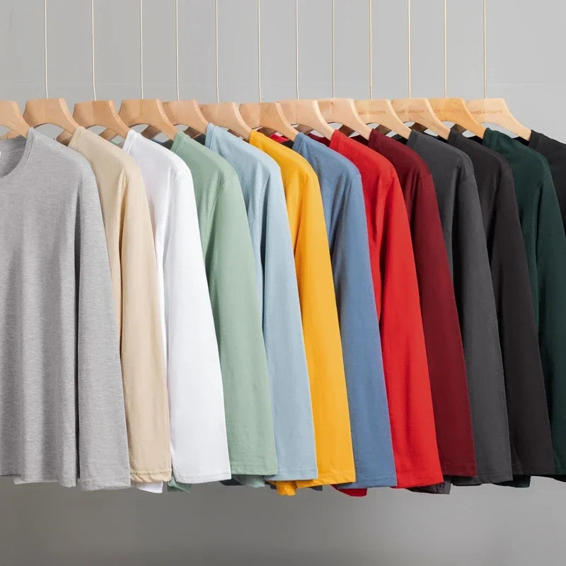 ASJP Men's 100% Cotton Long Sleeve Shirt | Breathable Casual Crew Neck Top for Summer & Everyday Wear