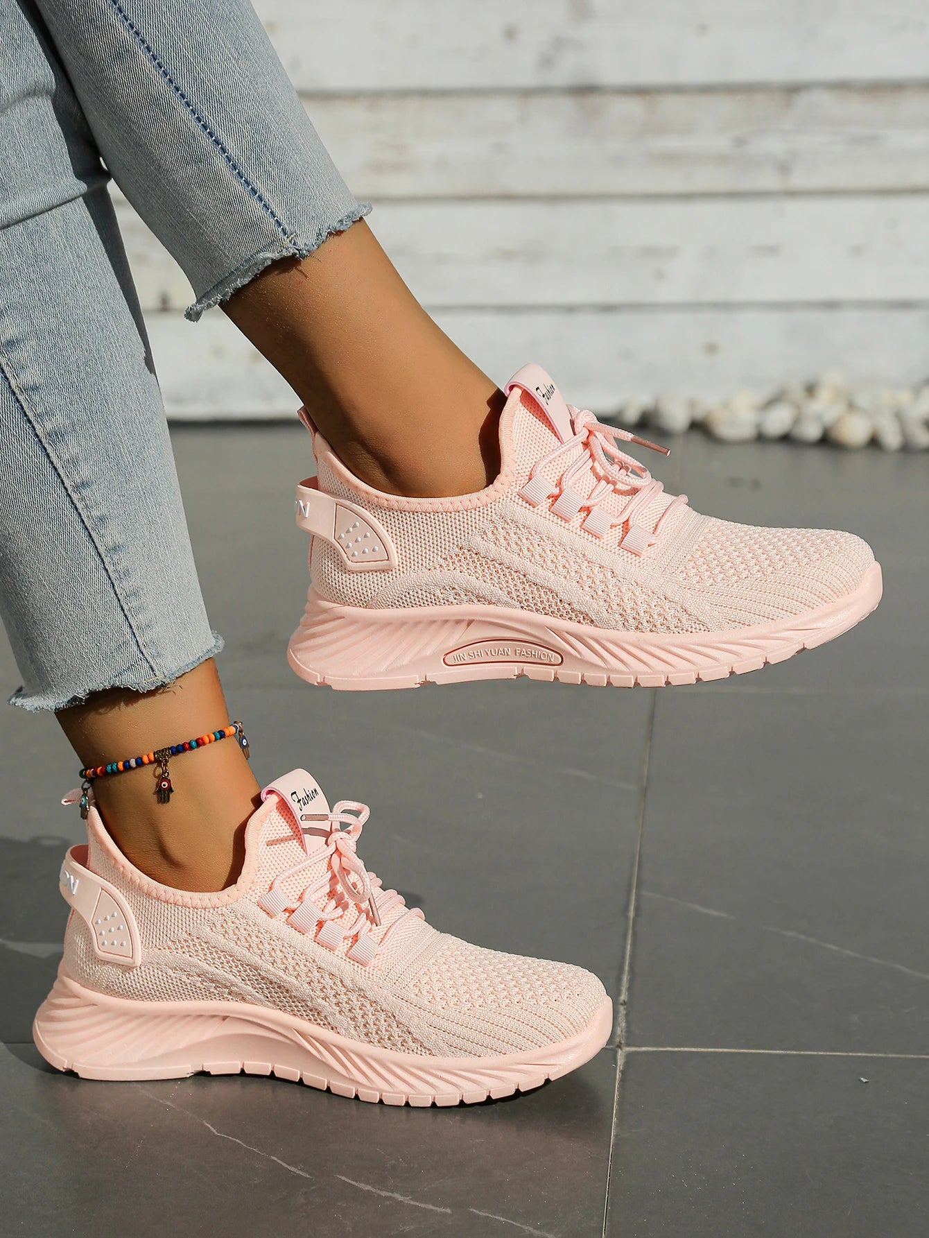 Women's Chunky Platform Sneakers - Lightweight Knit Athletic Shoes with Air Cushion Sole