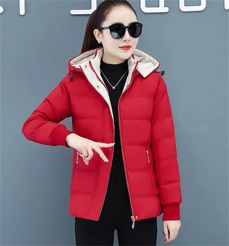 Women's Velvet Cotton Padded Winter Jacket 2025 - Detachable Hood Warm Parka Coat"