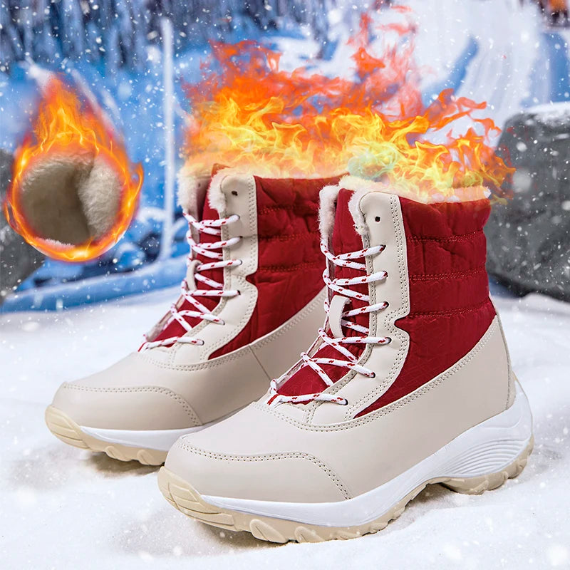 Women's Warm Waterproof Lace-Up Winter Snow Boots"