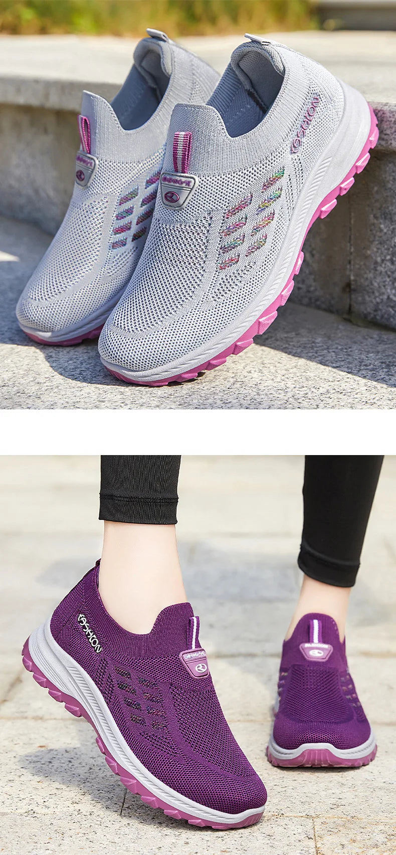 Women's Breathable Mesh Slip-On Sneakers – Lightweight EVA Comfort Walking Loafers with Rubber Sole