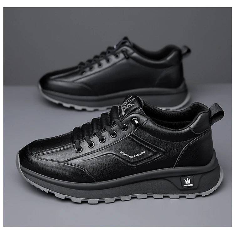 Men's Doefhom Genuine Cow Leather Sneakers — Lace-Up Casual Sport Shoes | Waterproof Outdoor Street Style Trainers for Spring & Autumn
