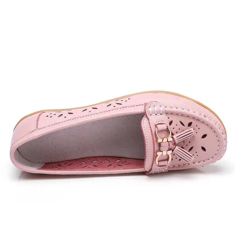 Women's Genuine Leather Loafers Flat Comfort Slip-On Moccasins with Arch Support Wide Sizes EU 41-43 (US 10-12)