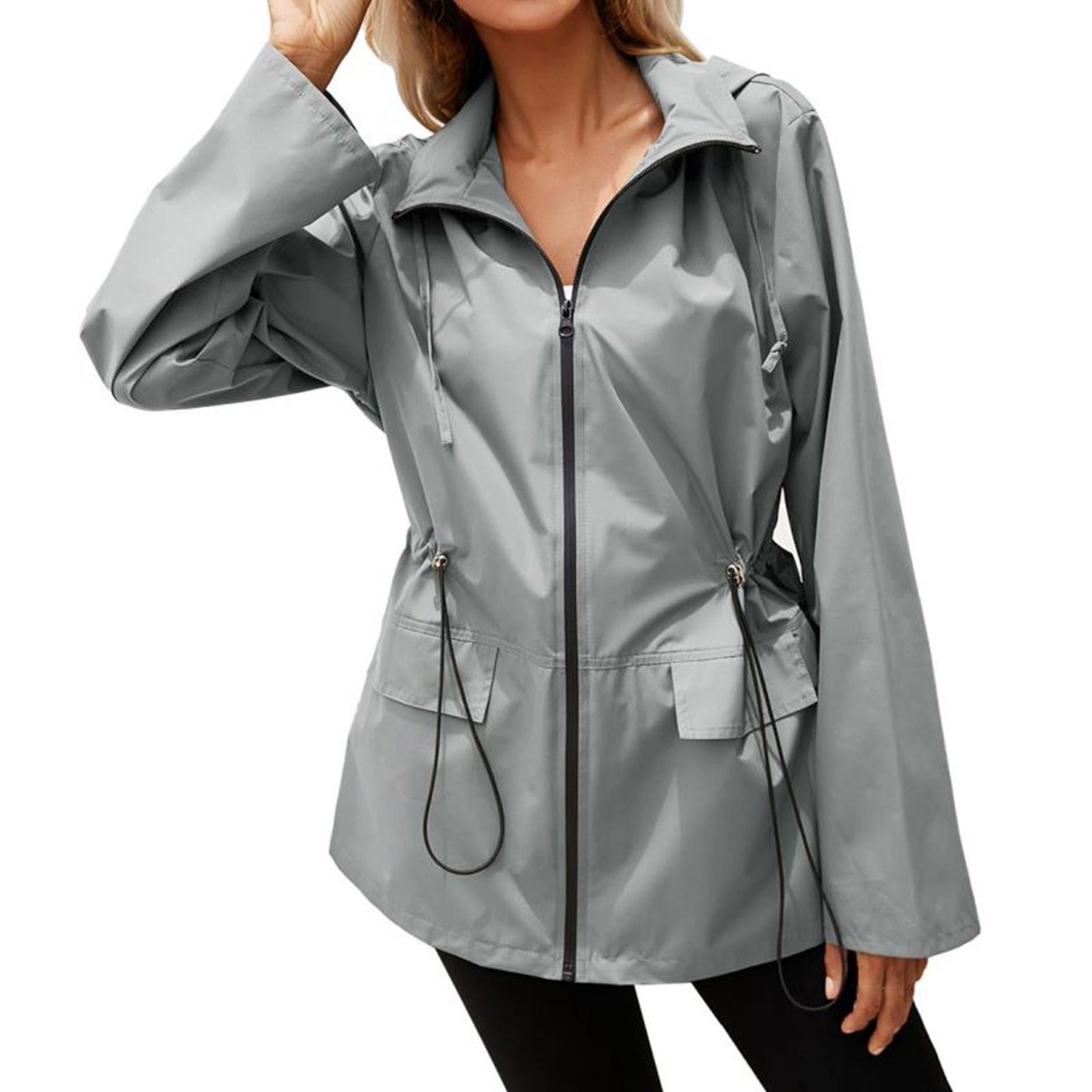 Women's Asymmetric Hooded Windproof Jacket — Plus Size Streetwear Zip-Up Coat with Flare Sleeves