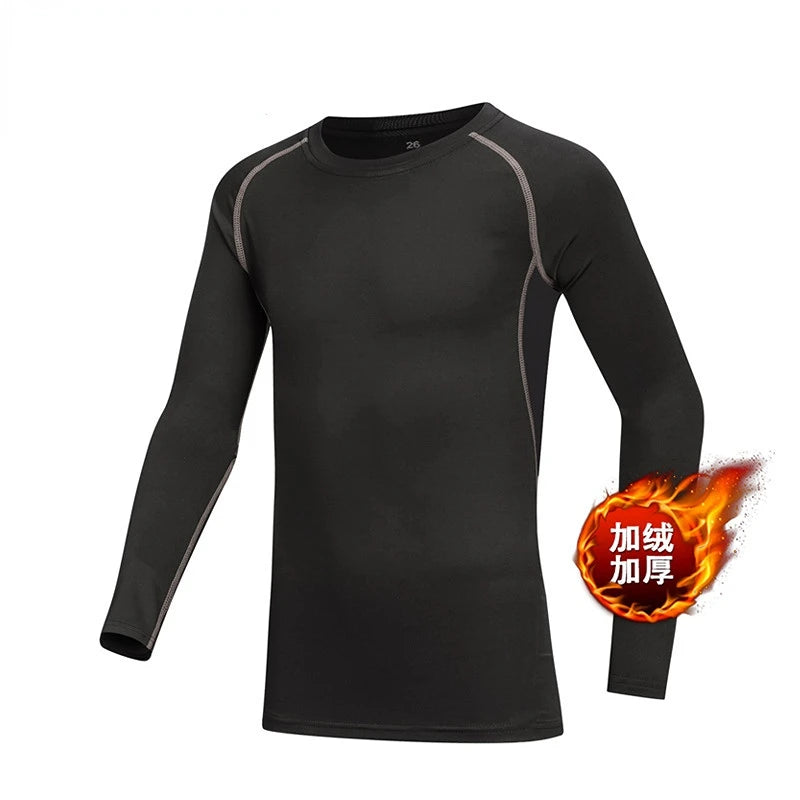Men's NoEnName_Null Winter Fleece Thermal Underwear Suit - Fitness Clothing Set with Long Shirt and Leggings, Warm Base Layer Compression Sportswear