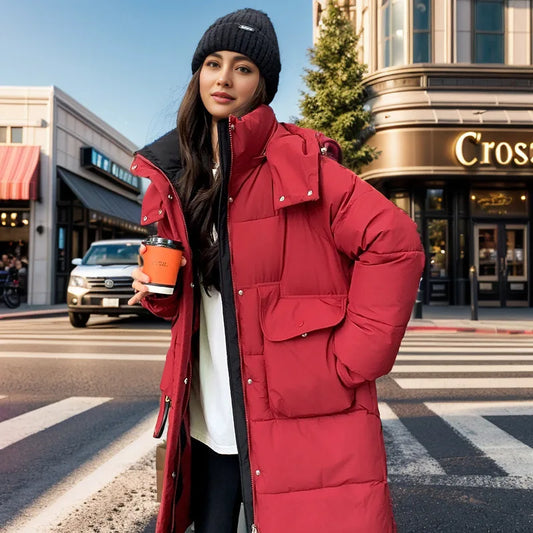Women's 2024 Hooded Cotton Padded Parka Jacket-Long & Stylish