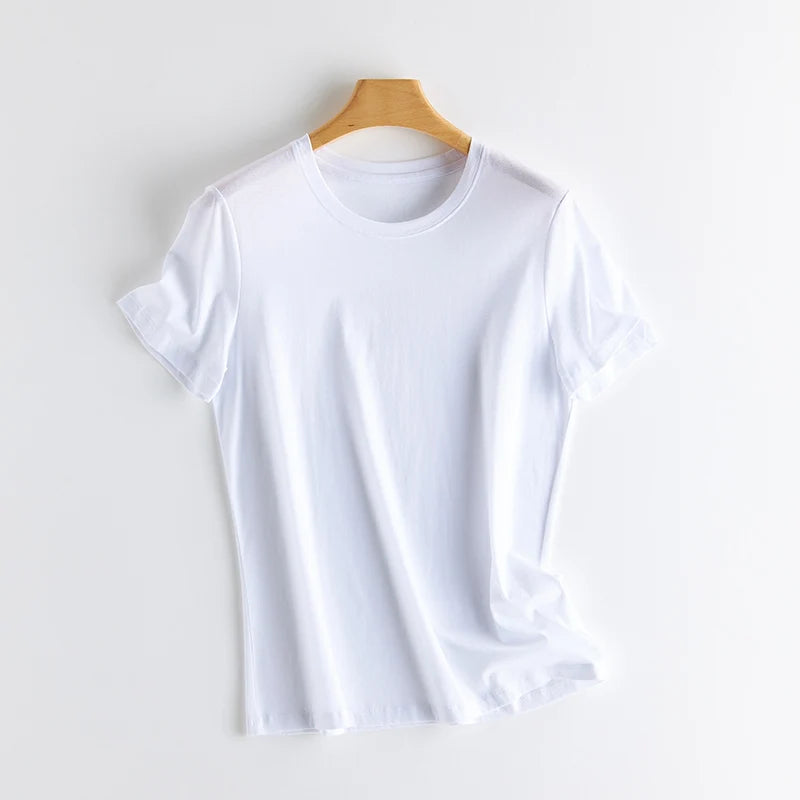 Eesswel Women's V-Neck Silk-Blend T-Shirt | Soft Breathable Summer Tee | Casual Short Sleeve Solid Top – Multiple Colors