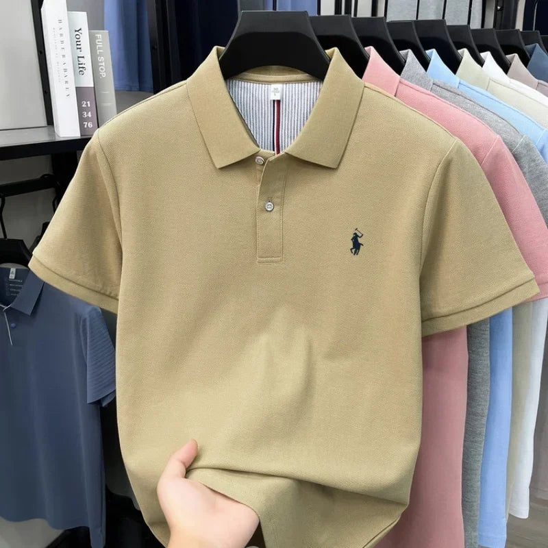 Men's 100% Cotton Short Sleeve Polo Shirt – Embroidered Logo Golf Top | Anti-Wrinkle Summer Casual