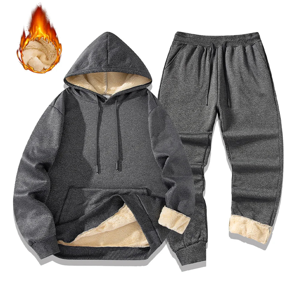 Men's Fleece Tracksuit Set - Plush Hoodie & Joggers | Warm Winter Sportswear
