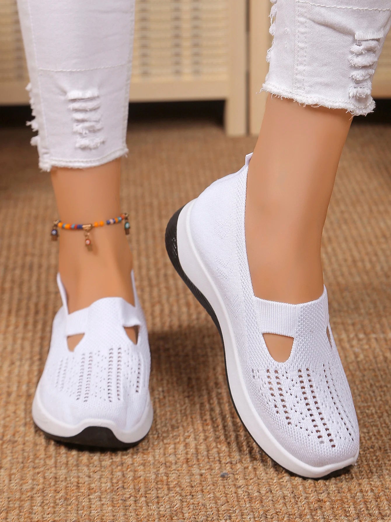 Women's Breathable Mesh Slip-On Sneakers – Lightweight Casual Walking Shoes with Soft Sole & Cutout Design