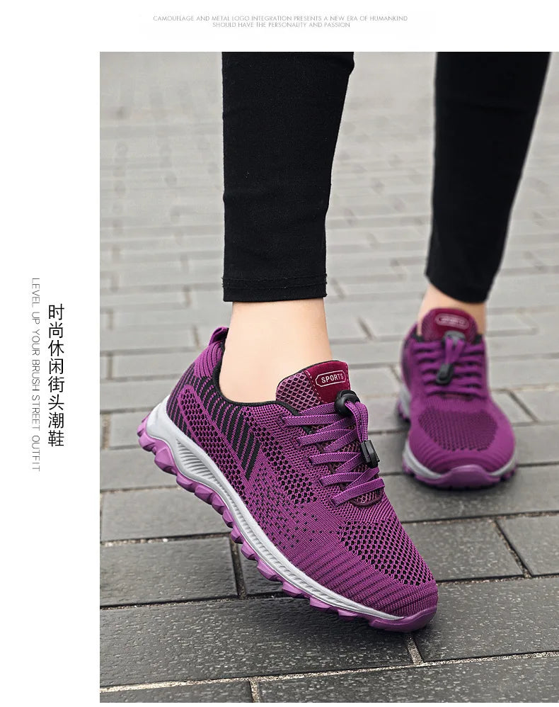 Women's Breathable Running Sneakers - Air Mesh Lace-Up Athletic Shoes - Lightweight Sport