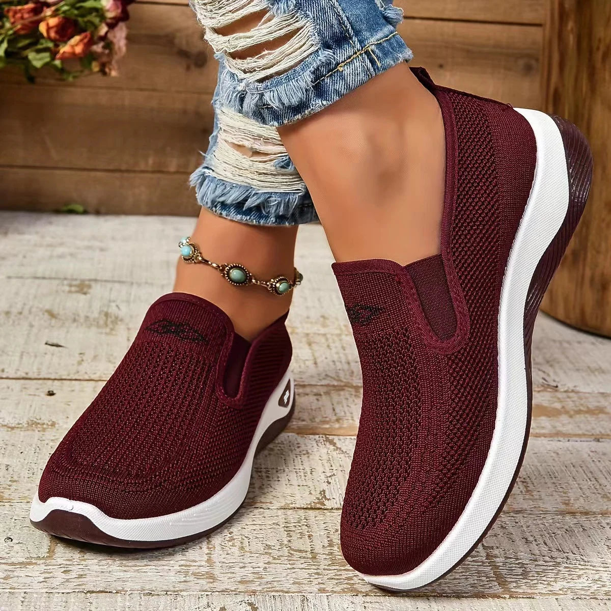 Women's Slip-On Casual Flats | Breathable Cotton Sneakers | Lightweight Comfort Walking Shoes