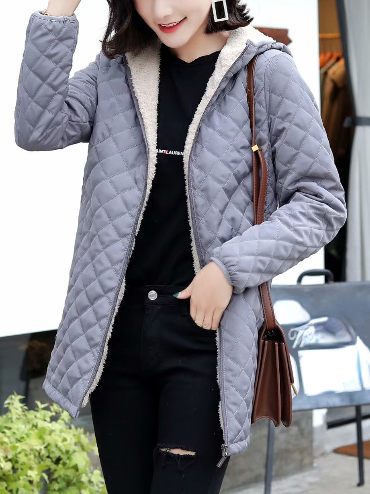 Women's Oversized Winter Jacket - Lamb Down Lined Hooded Parka with Cashmere Blend.