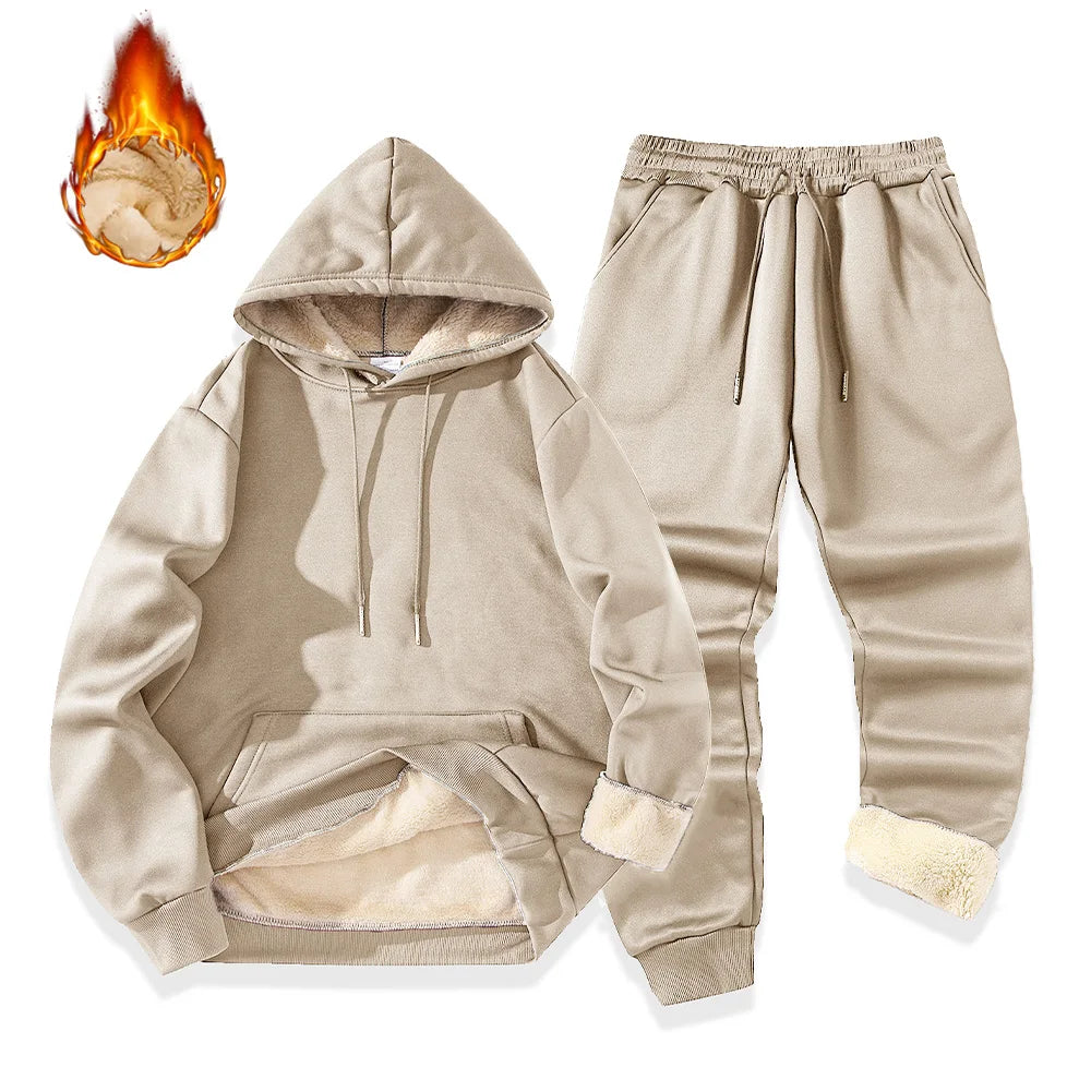 Men's Fleece Tracksuit Set - Plush Hoodie & Joggers | Warm Winter Sportswear