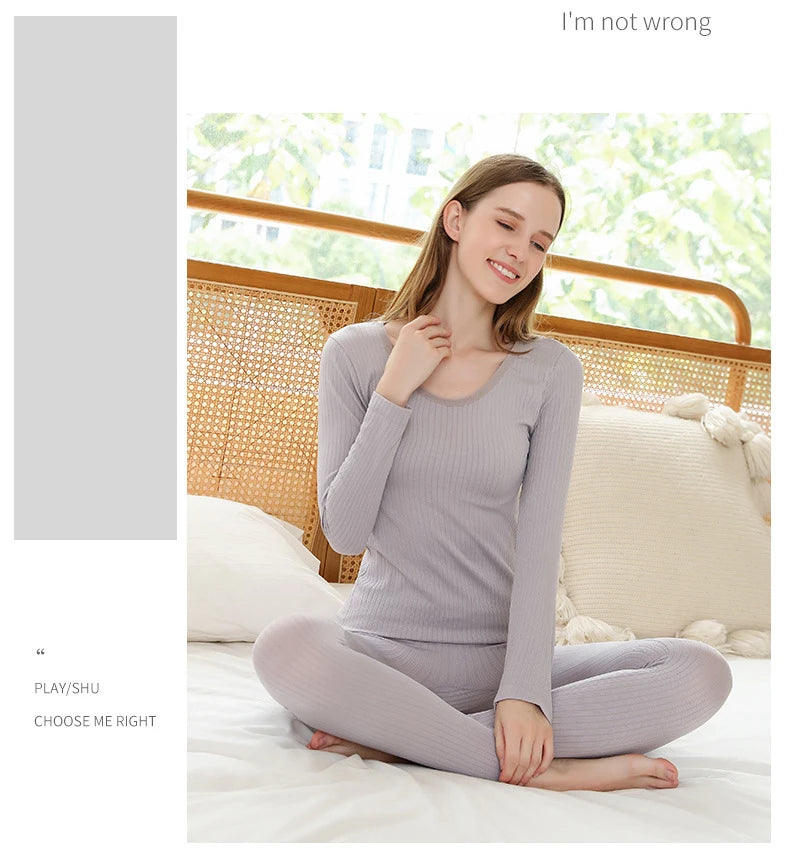 Women's Cozy Chic: Sexy Thermal Long Johns Set Featuring Shaping & Middle Collar